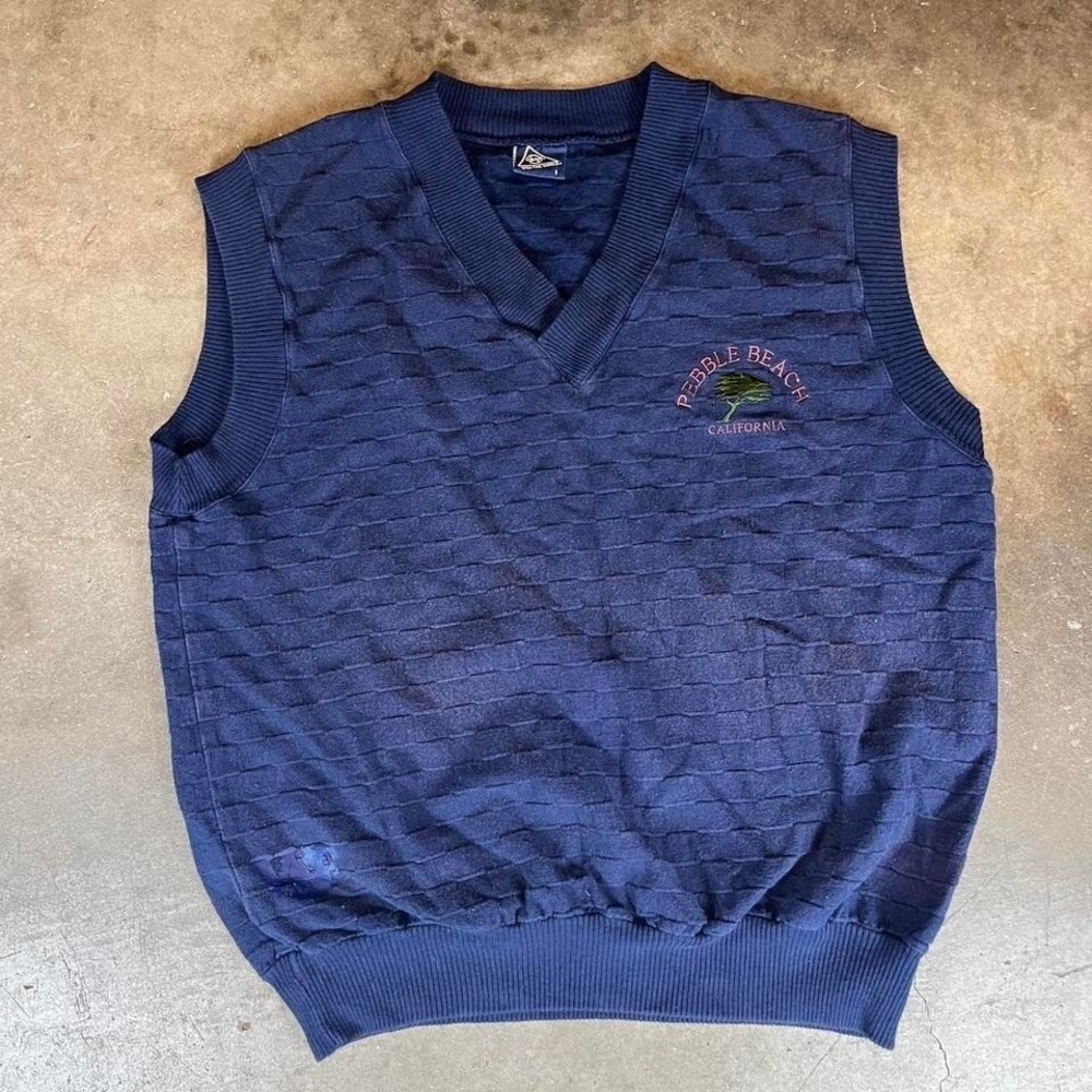 Vintage 90s Pebble Beach navy blue sweater vest Men's Size Large
